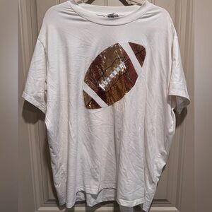 Queen of Sparkles White T-Shirt with Sequin Football Design - 2XL